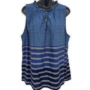 Ann Taylor Loft Women Top Blouse XL Blue Black Striped Sleeveless Round Neck New